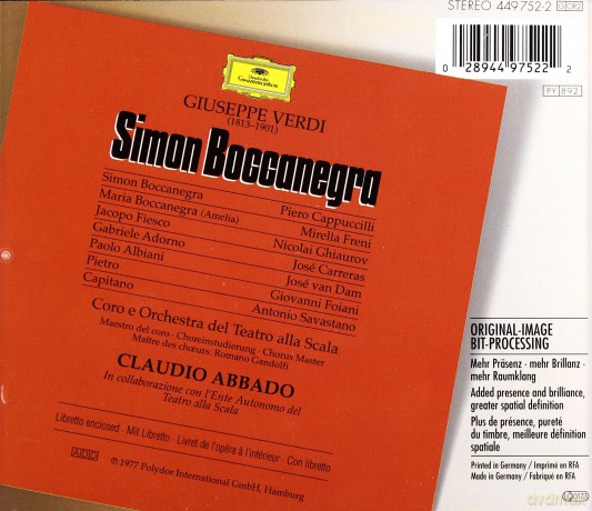 Abbado /Capucilli/ Freni/ Carreras: Verdi' simon Boccanegra [2CD]