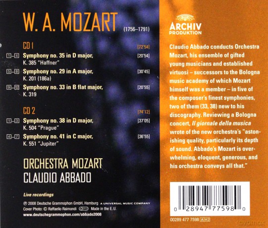 Abbado: Mozart:Symphonies No.29,33,35,38,41 [2CD]
