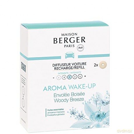 Maison Berger Paris Replacement refill for car diffuser Aroma Wake-up Woody Breeze (Car Diffuser Recharge/Refill) 2 pcs