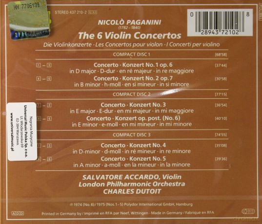 Accardo/Dutoit  London Phil.Orch.: Paganini-6 Violin Conc. [3CD]