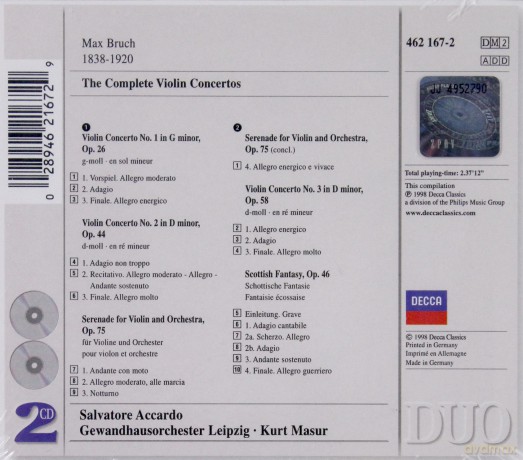 Accardo/Masur/Leipzig: Bruch The Complete Violin Concertos [2CD]