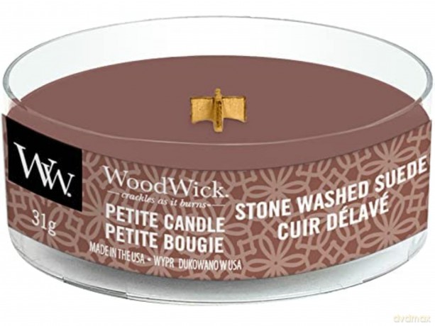WoodWick Aromatic small candle with wooden wick Stone Washed Suede 31 g