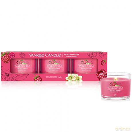 Yankee Candle Set of votive candles in Red Raspberry glass 3 x 37 g