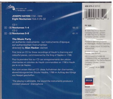 Alan Hacker: Haydn 8 Nocturnes [2CD]