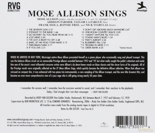 Allison Mose: Mose Allison Sings (RVG) [CD]
