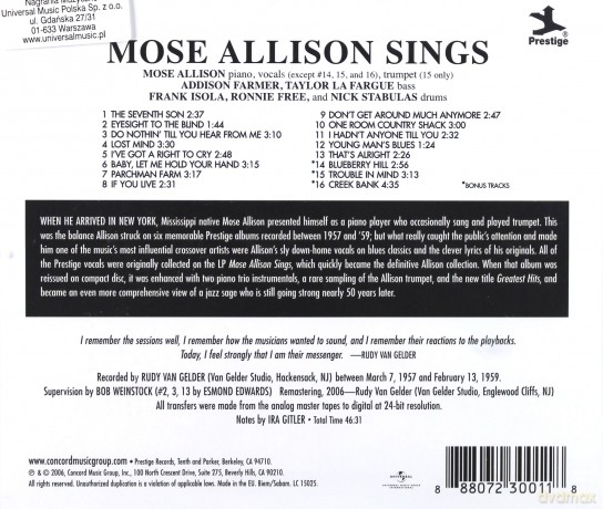 Allison Mose: Mose Allison Sings (RVG) [CD]