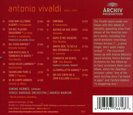 Andrea Marcon/Venice Baroque Orchestra: Amor Profano Vivaldi:Arias From Olimpiad [CD]