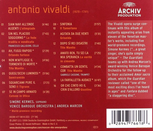 Andrea Marcon/Venice Baroque Orchestra: Amor Profano Vivaldi:Arias From Olimpiad [CD]