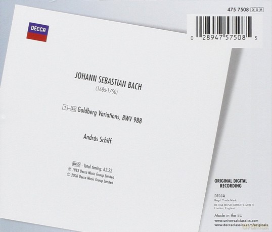 Andreas Schiff: Bach:Goldberg Variations [CD]