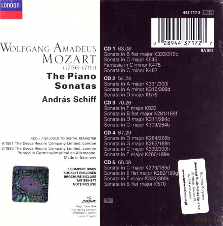 Andreas Schiff: Mozart Piano Sonatas [5CD]