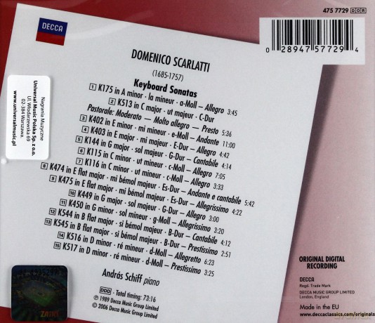Andreas Schiff: Scarlatti: 15 Sonatas [CD]