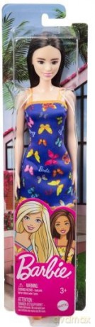 Lalka Barbie Szykowna Brunetka w niebieskiej sukience w motylki