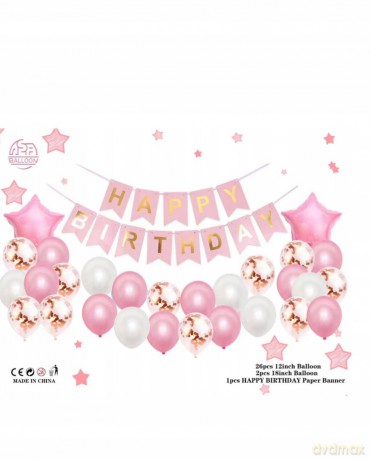 Zestaw balonów napis Happy Birthday oraz gilranda 