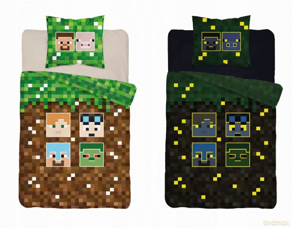 Komplet pościeli 160x200 MINECRAFT bawełna świecąca w ciemności