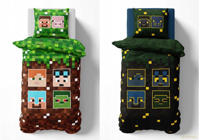 Komplet pościeli 160x200 MINECRAFT bawełna świecąca w ciemności