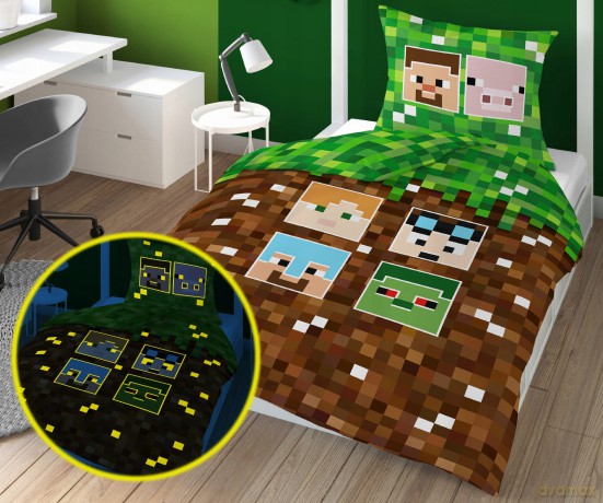 Komplet pościeli 160x200 MINECRAFT bawełna świecąca w ciemności
