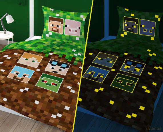 Komplet pościeli 160x200 MINECRAFT bawełna świecąca w ciemności