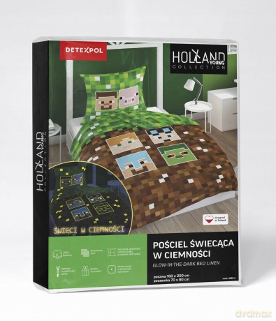 Komplet pościeli 160x200 MINECRAFT bawełna świecąca w ciemności