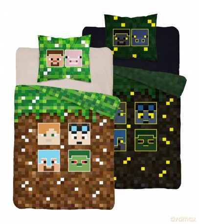 Komplet pościeli 160x200 MINECRAFT bawełna świecąca w ciemności