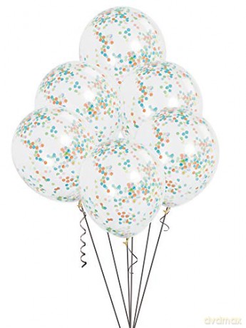 Balon 12" transparentny z kolorowym konfetti 6 szt