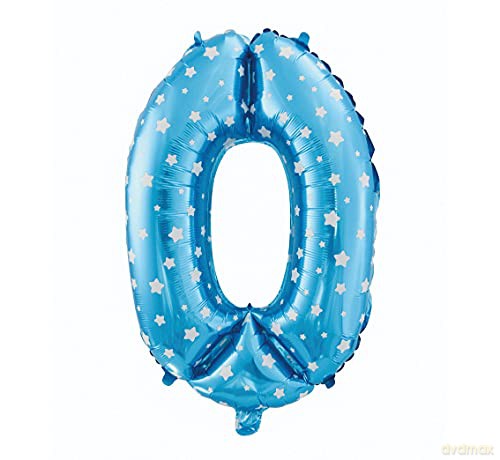 Balon foliowy "Cyfra 0", niebieska w gwiazdy, 61 cm