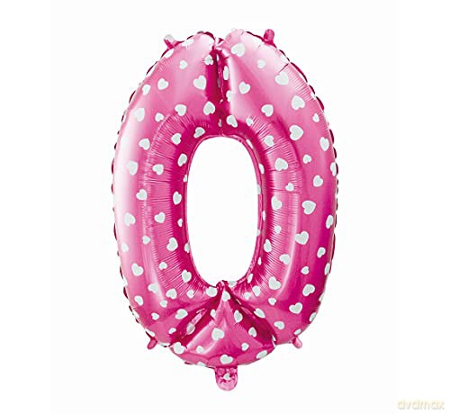 Balon foliowy "Cyfra 0", różowa w serca, 61 cm