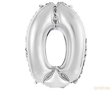 Balon foliowy "Cyfra 0", srebrna, 35 cm