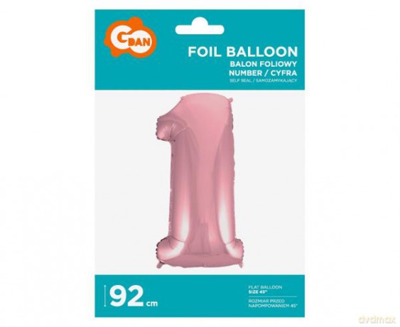 Balon foliowy "Cyfra 1", j. różowa, 92 cm