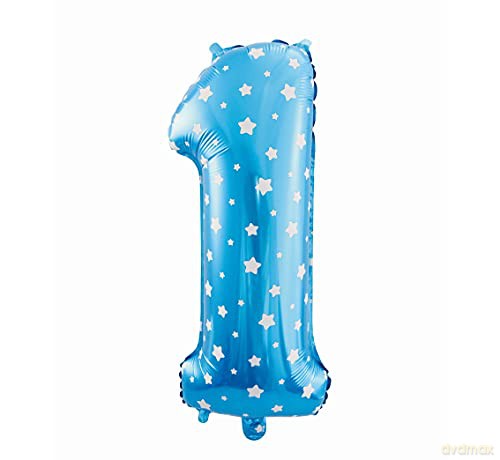 Balon foliowy "Cyfra 1", niebieska w gwiazdy, 61 cm