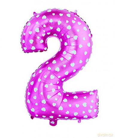 Balon foliowy "Cyfra 2", różowa w serca, 61 cm p.10.