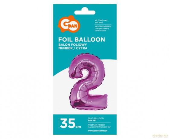Balon foliowy "Cyfra 2", różowa, 35 cm