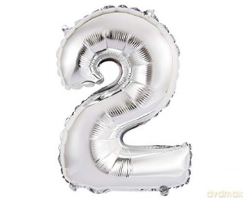 Balon foliowy "Cyfra 2", srebrna, 35 cm