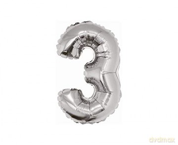 Balon foliowy "Cyfra 3", srebrna, 35 cm
