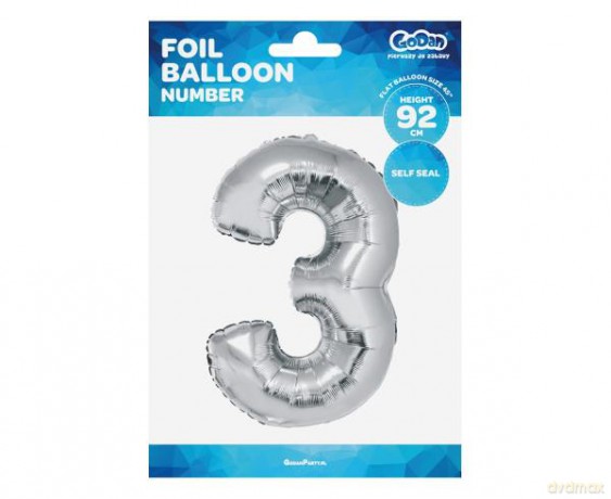 Balon foliowy "Cyfra 3", srebrna, 92 cm