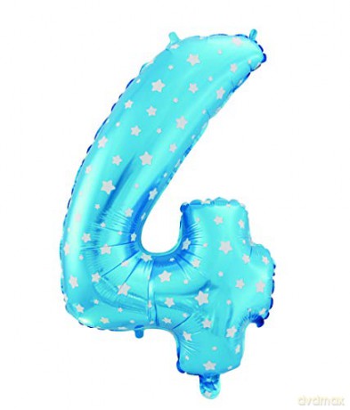 Balon foliowy "Cyfra 4", niebieska w gwiazdy, 61 cm