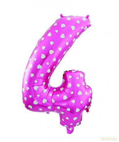 Balon foliowy "Cyfra 4", różowa w serca, 61 cm