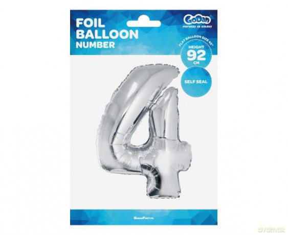 Balon foliowy "Cyfra 4", srebrna, 92 cm