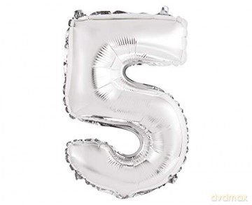 Balon foliowy "Cyfra 5", srebrna, 35 cm