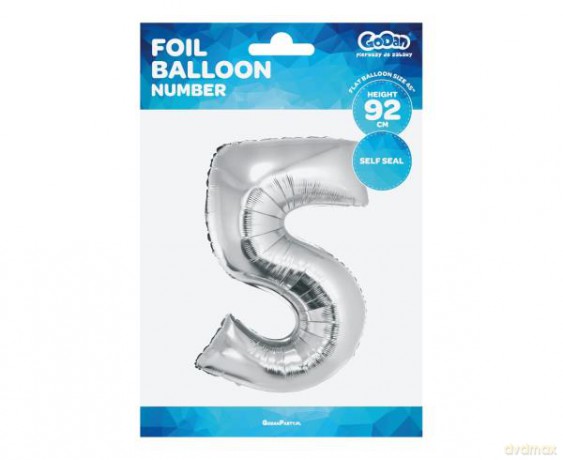 Balon foliowy "Cyfra 5", srebrna, 92 cm