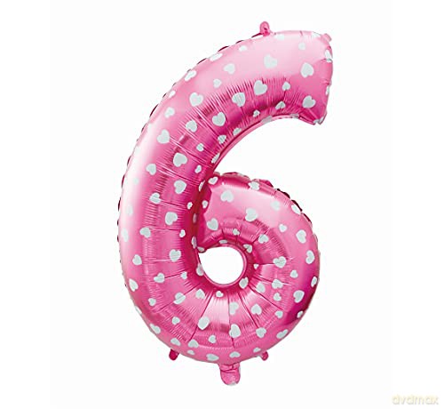 Balon foliowy "Cyfra 6", różowa w serca, 61 cm