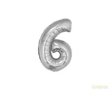 Balon foliowy "Cyfra 6", srebrna, 35 cm