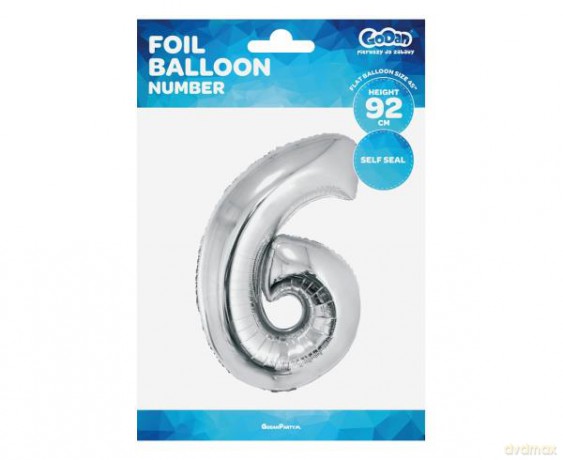 Balon foliowy "Cyfra 6", srebrna, 92 cm