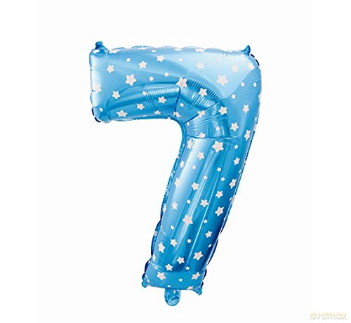 Balon foliowy "Cyfra 7", niebieska w gwiazdy, 61 cm