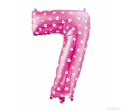 Balon foliowy "Cyfra 7", różowa w serca, 61 cm