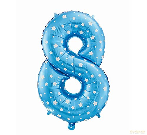 Balon foliowy "Cyfra 8", niebieska w gwiazdy, 61 cm
