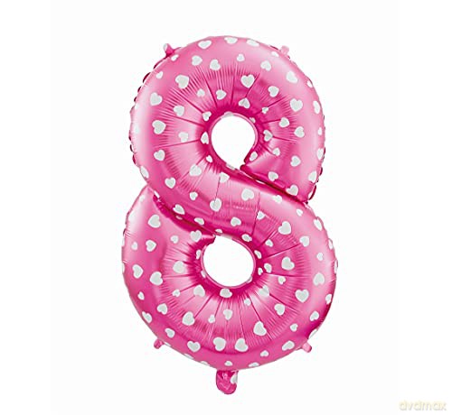 Balon foliowy "Cyfra 8", różowa w serca, 61 cm