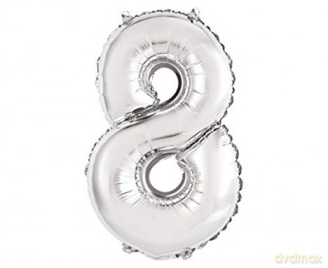 Balon foliowy "Cyfra 8", srebrna, 35 cm