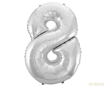 Balon foliowy "Cyfra 8", srebrna, 92 cm