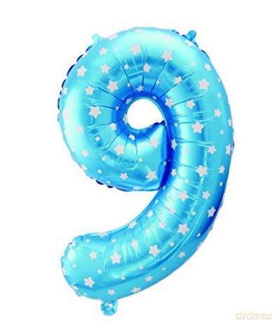 Balon foliowy "Cyfra 9", niebieska w gwiazdy, 61 cm