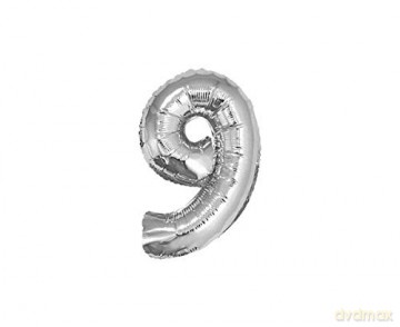 Balon foliowy "Cyfra 9", srebrna, 35 cm